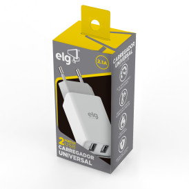 Carregador Universal ELG 2 Entradas USB Branco - WC124E