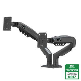 Suporte Ergonômico Articulado de Mesa com Pistão a Gás para 2 Monitores de 17” a 35” - F160N